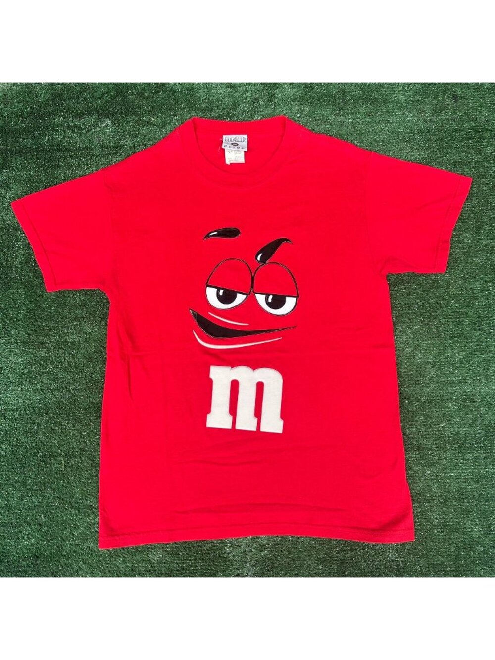 Vintage Y2K M&M's Big Face T-Shirt Red S Chocolate Kidcore Humor Promo Cartoon